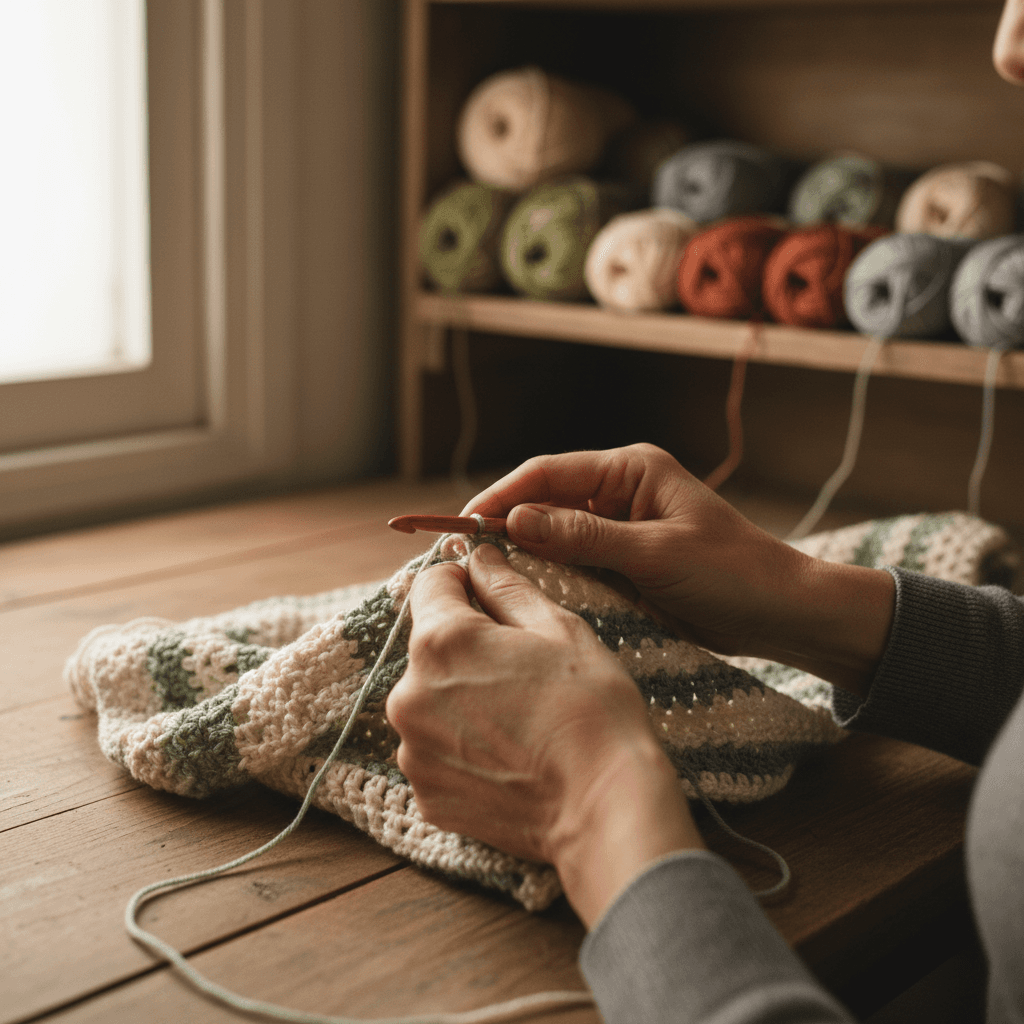 Pochette crochetée finie sur la table