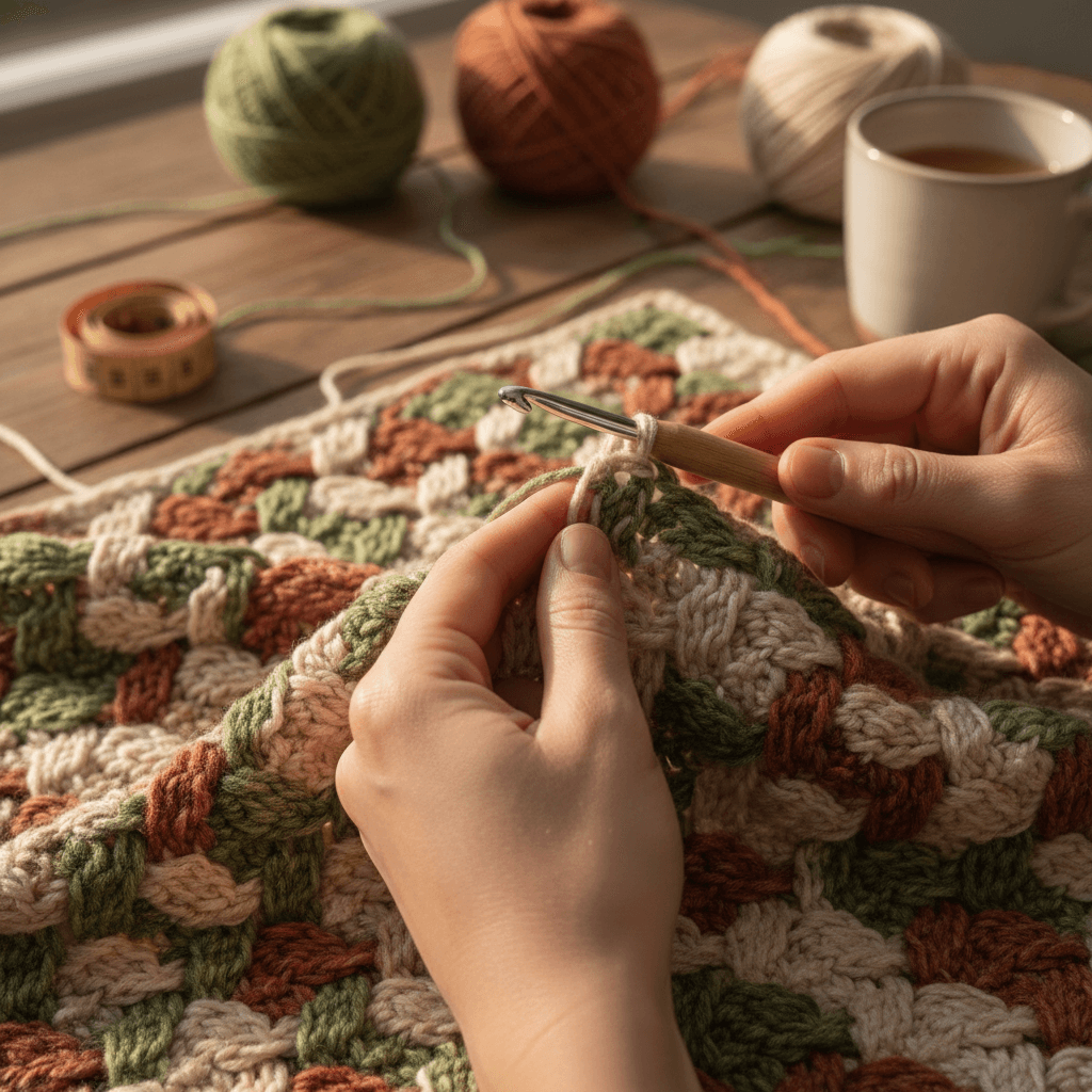 Mains crochetant une chaînette de base avec du fil de coton